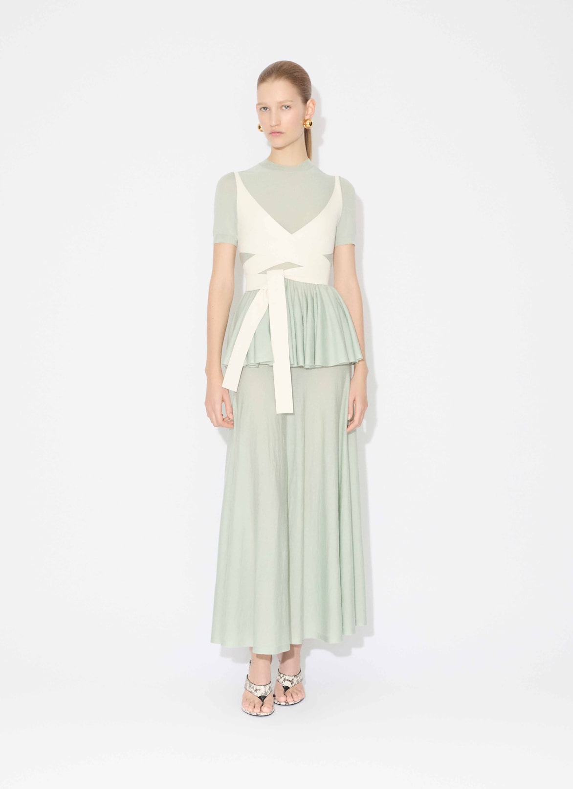 WOOL MERINO PEPLUM TOP ALAÏA GREEN WOOL MERINO PEPLUM TOP
